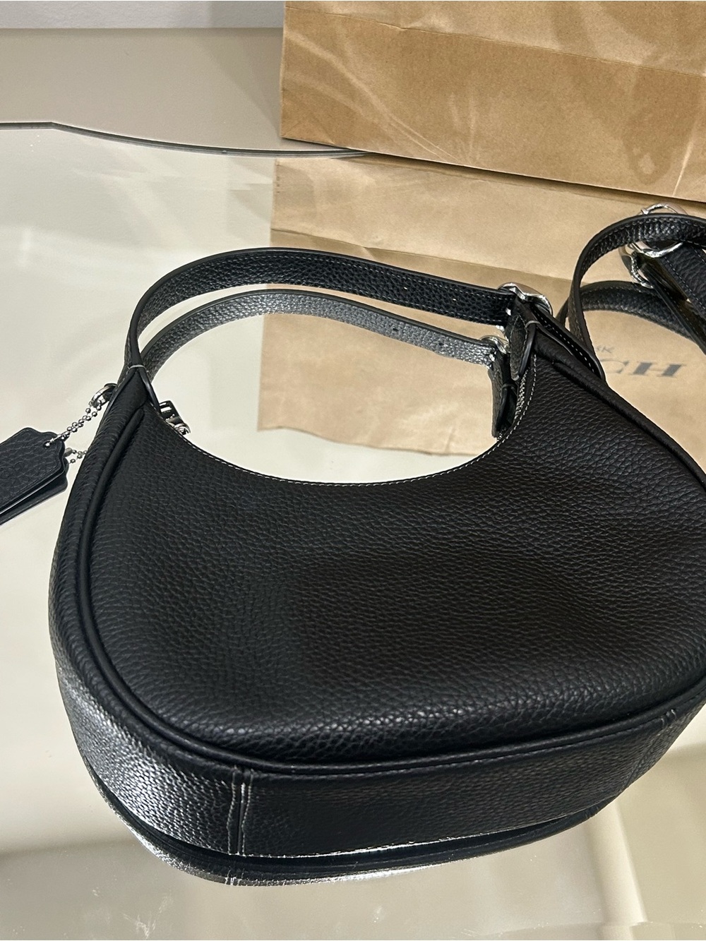 Coach Black Pebble Leather Crescent Shoulder Bag with Silver Hardware - Picture 5 of 9